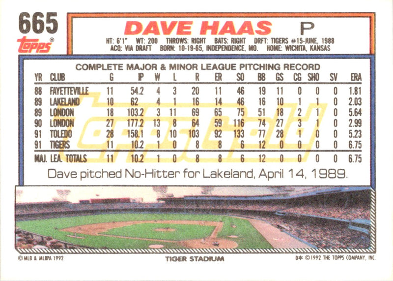 1992 Topps Dave Haas