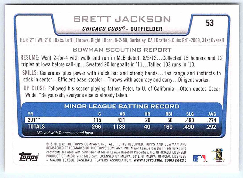 2012 Bowman Brett Jackson