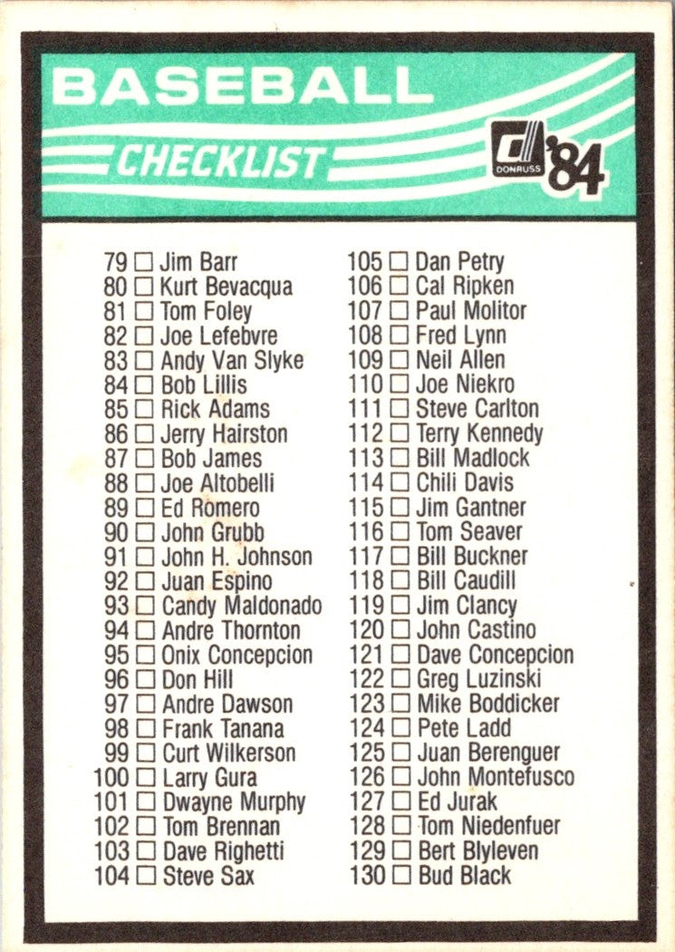 1984 Donruss Checklist 27-130