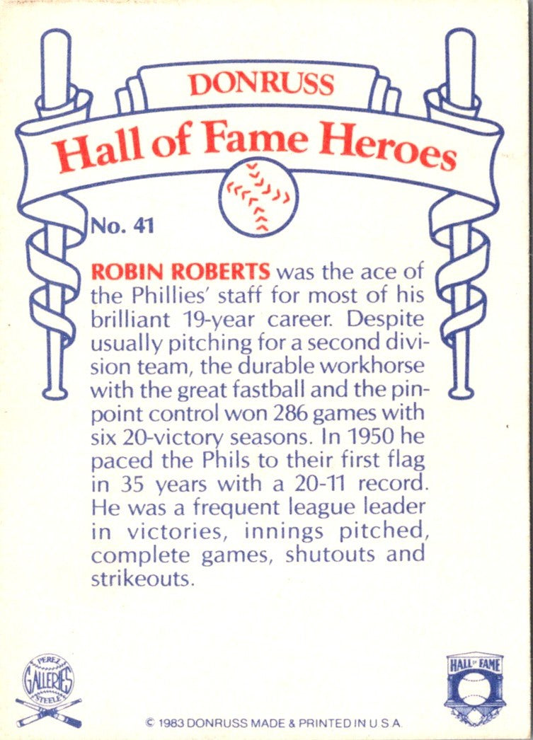 1983 Donruss Hall of Fame Heroes Robin Roberts