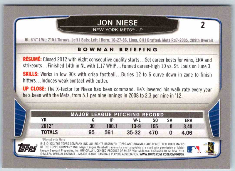 2013 Bowman Jon Niese