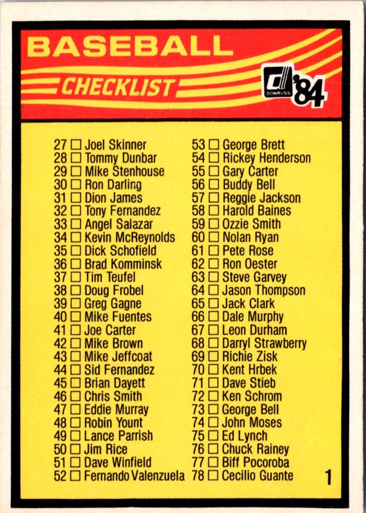 1984 Donruss Checklist 27-130