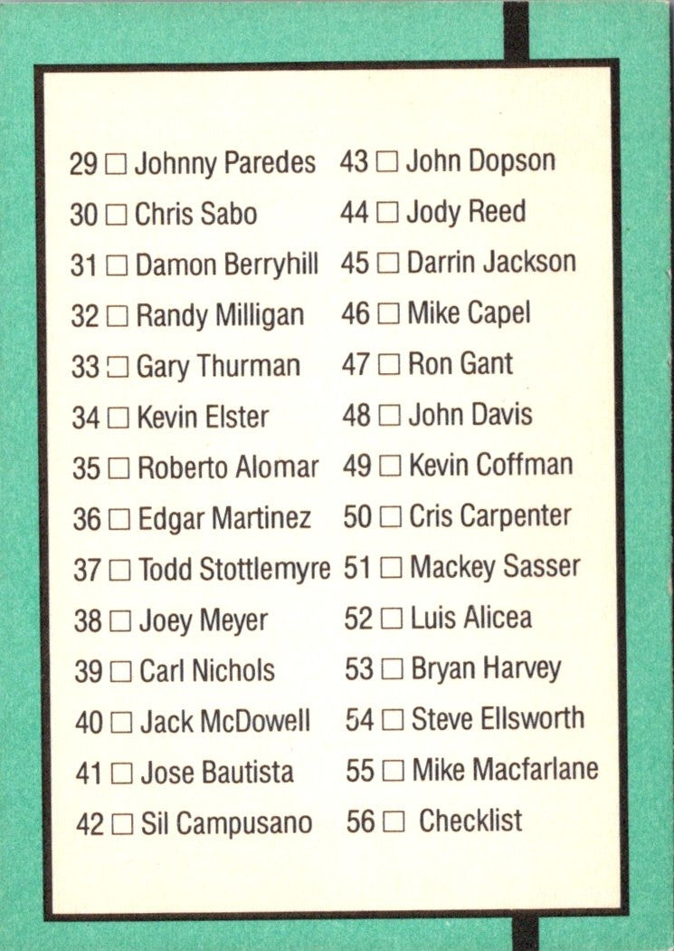 1988 Donruss The Rookies Checklist 1-56