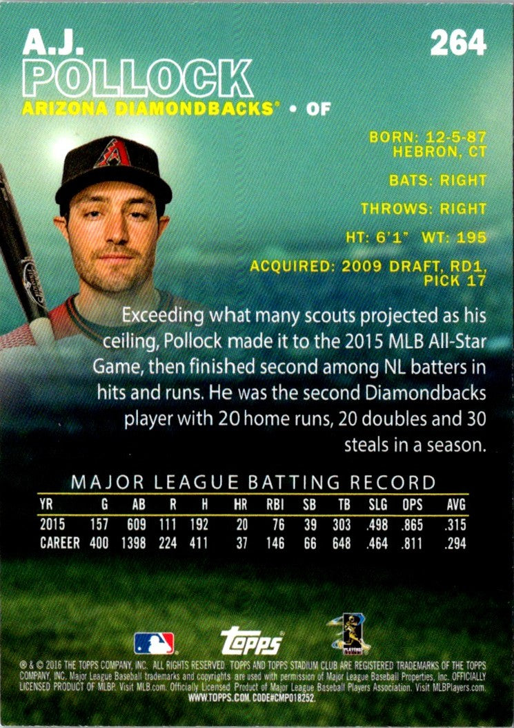 2016 Stadium Club A.J. Pollock