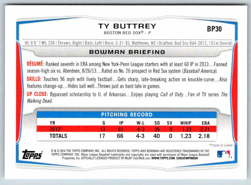 2014 Bowman Ty Buttrey