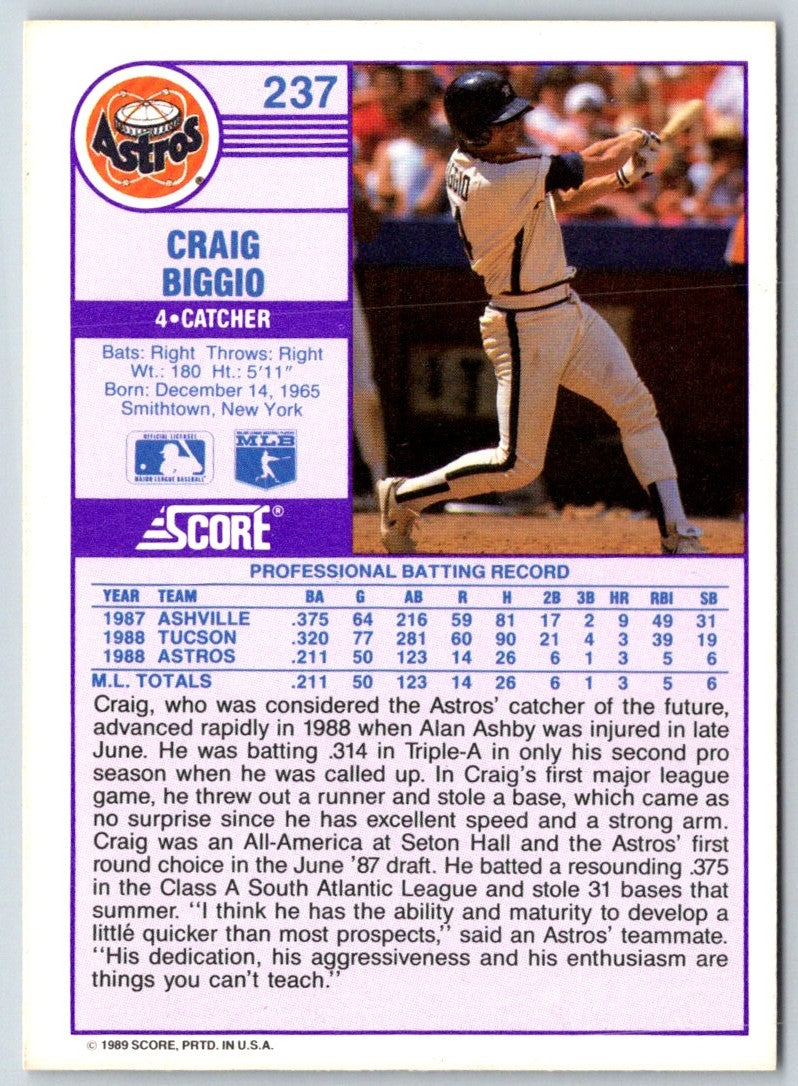 1989 Score Craig Biggio