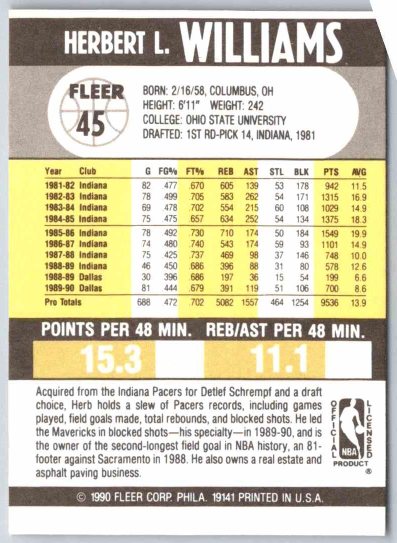 1990 Fleer Herb Williams