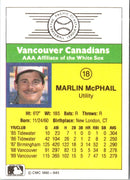1990 CMC Vancouver Canadians Marlin McPhail