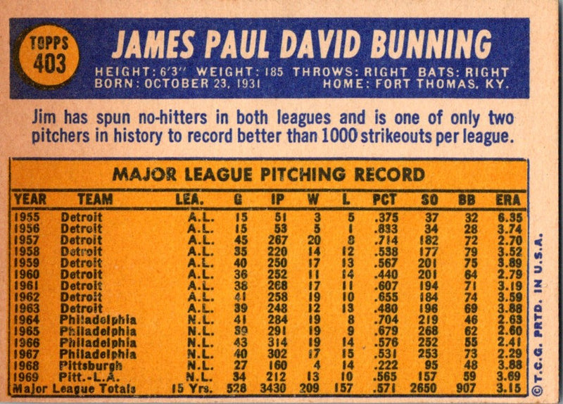 1970 Topps Jim Bunning
