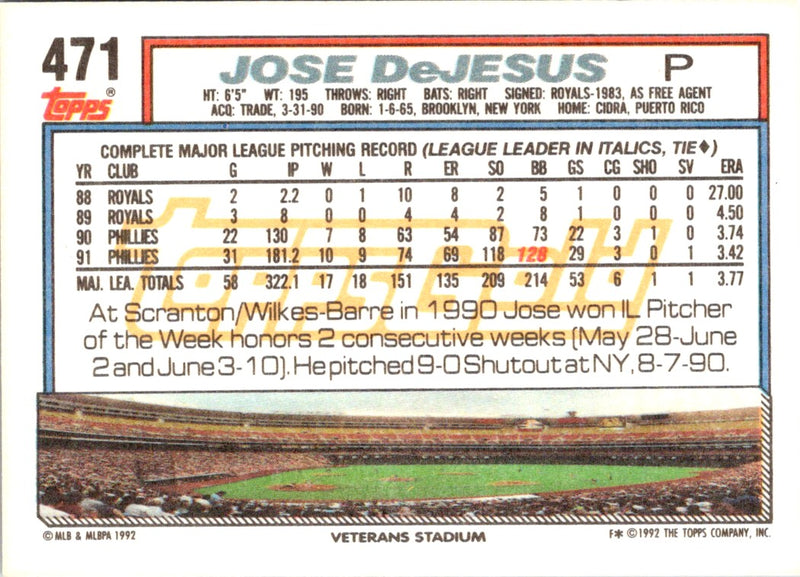 1992 Topps Jose DeJesus