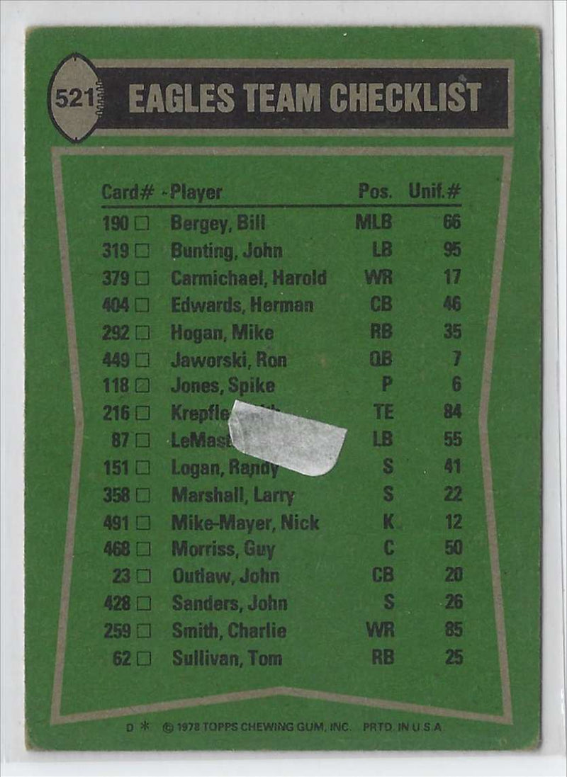 1978 Topps Mike Hogan/Harold Carmichael/Herman Edwards/John Sanders/Lem Burnham