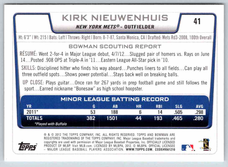 2012 Bowman Kirk Nieuwenhuis