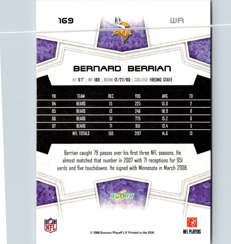 2008 Score Super Bowl XLIII Bernard Berrian