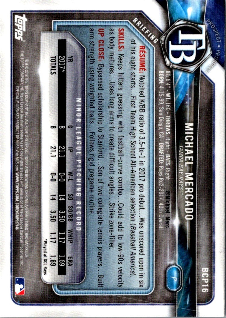 2018 Bowman Chrome Prospects Michael Mercado