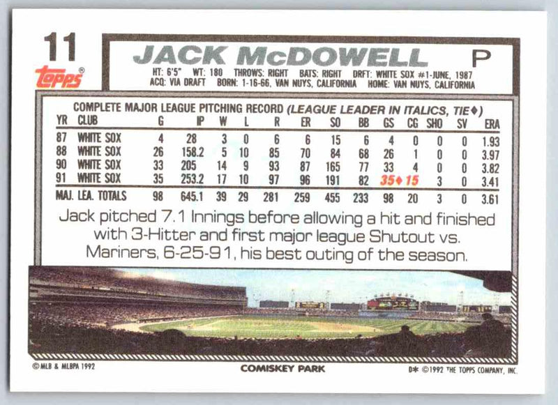 1992 Topps Jack McDowell