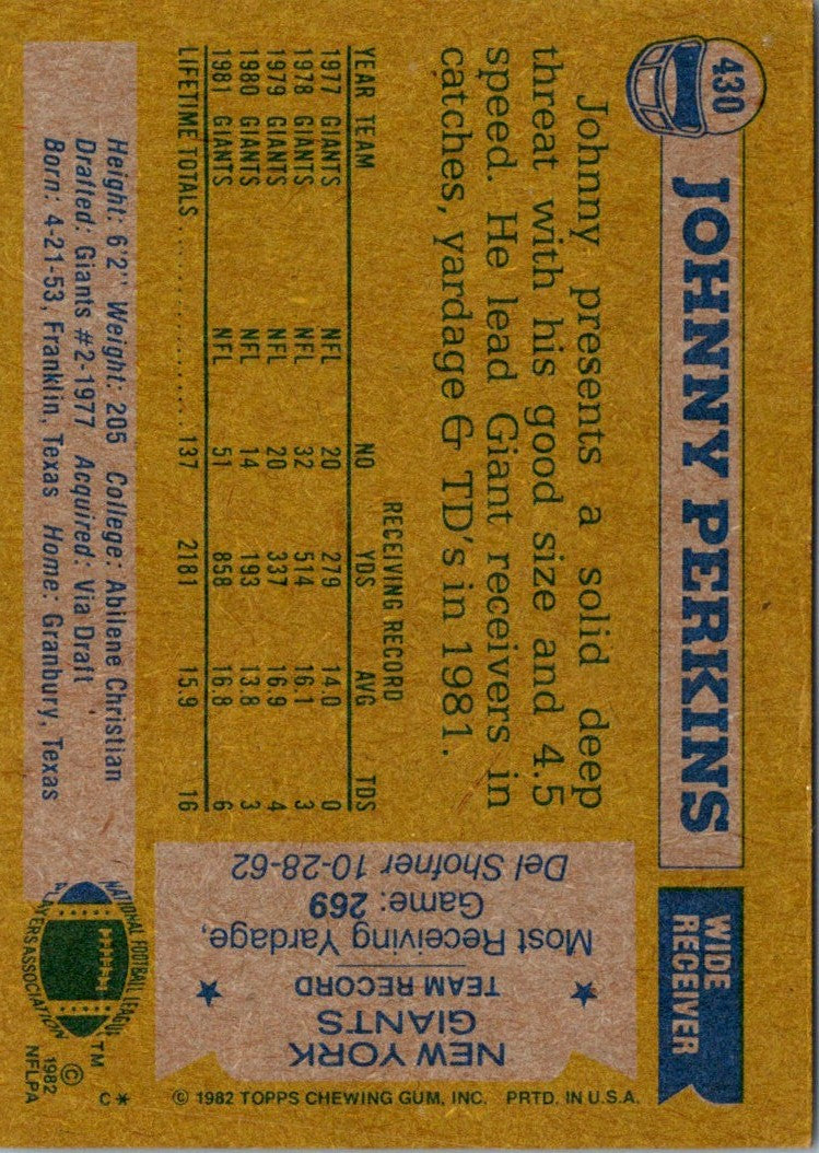 1982 Topps Johnny Perkins