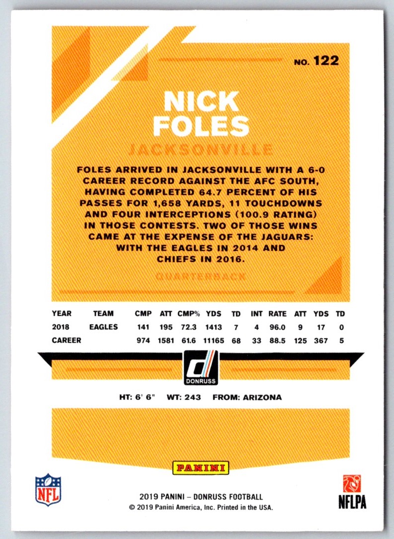 2019 Donruss Blue Press Proof Nick Foles