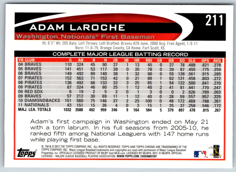 2012 Topps Chrome Adam LaRoche