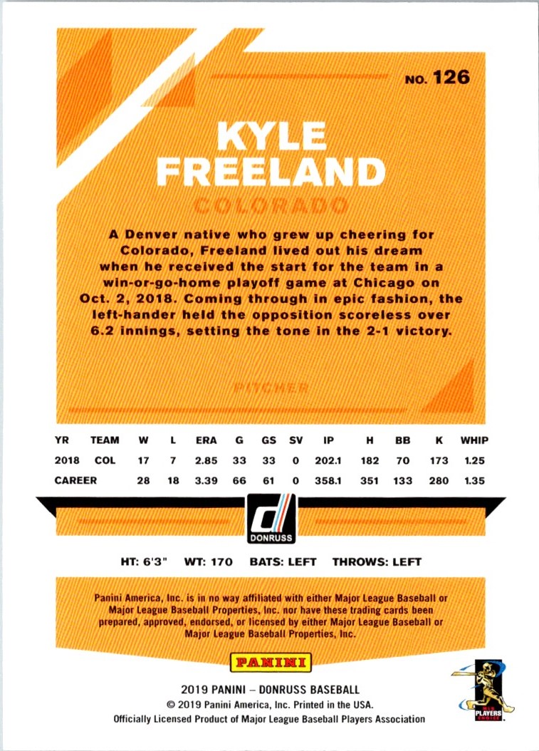 2019 Donruss Holo Orange Kyle Freeland