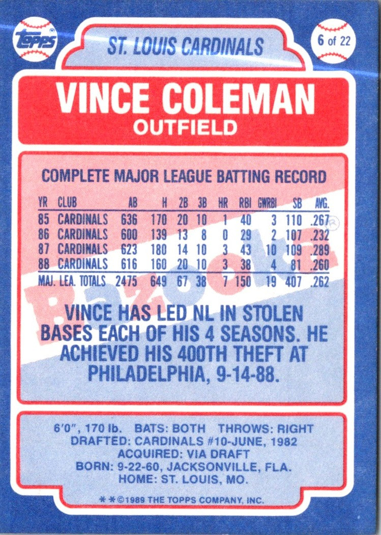 1988 Topps Bazooka Vince Coleman