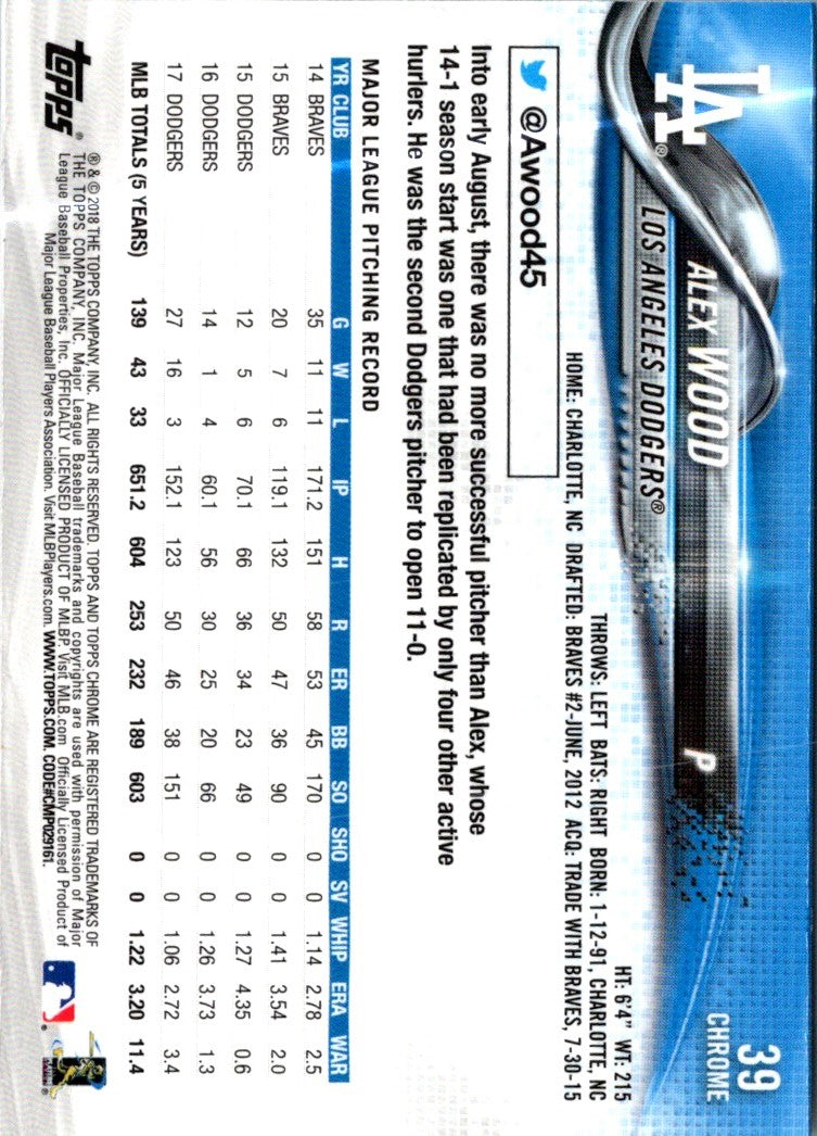 2018 Topps Chrome Alex Wood