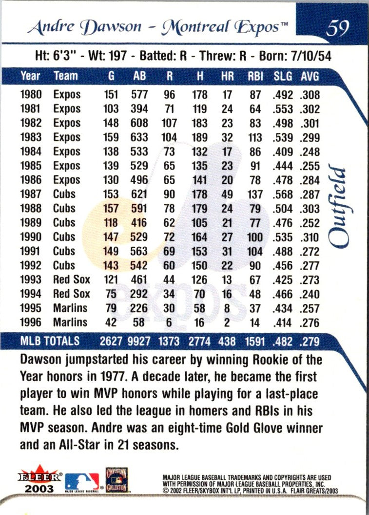 2003 Flair Greats Andre Dawson