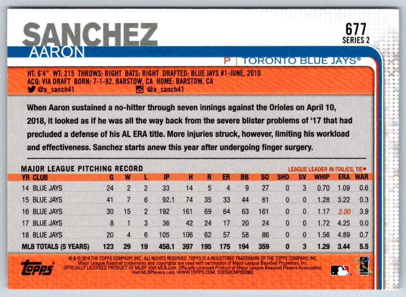 2019 Topps Aaron Sanchez