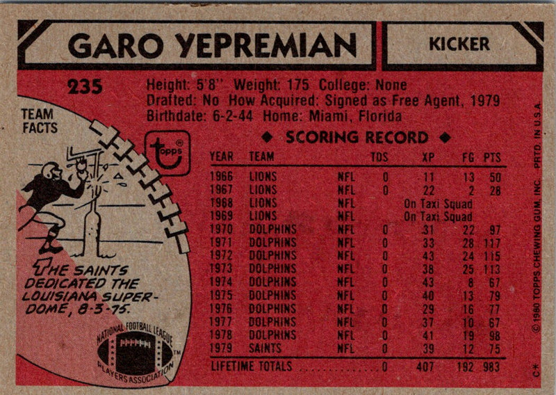1980 Topps Garo Yepremian