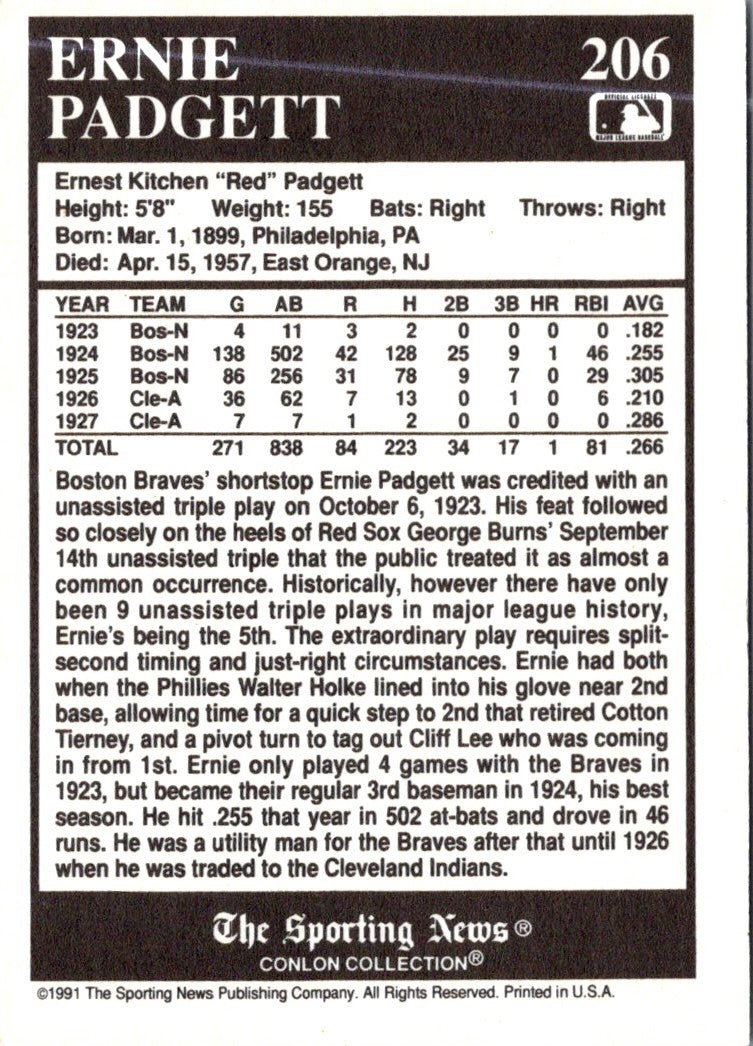 1991 Conlon Collection TSN Ernie Padgett