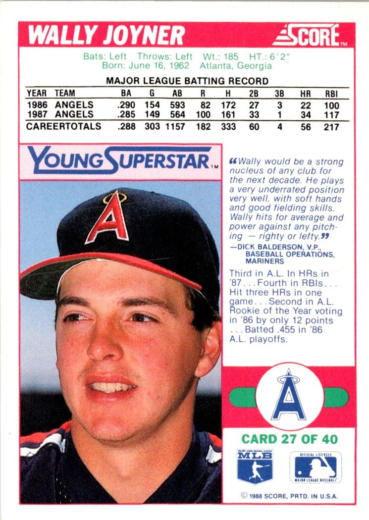 1988 Score Young Superstars I Wally Joyner