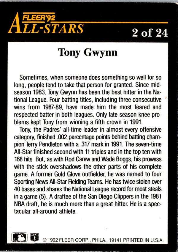 1992 Fleer All-Stars Tony Gwynn #2