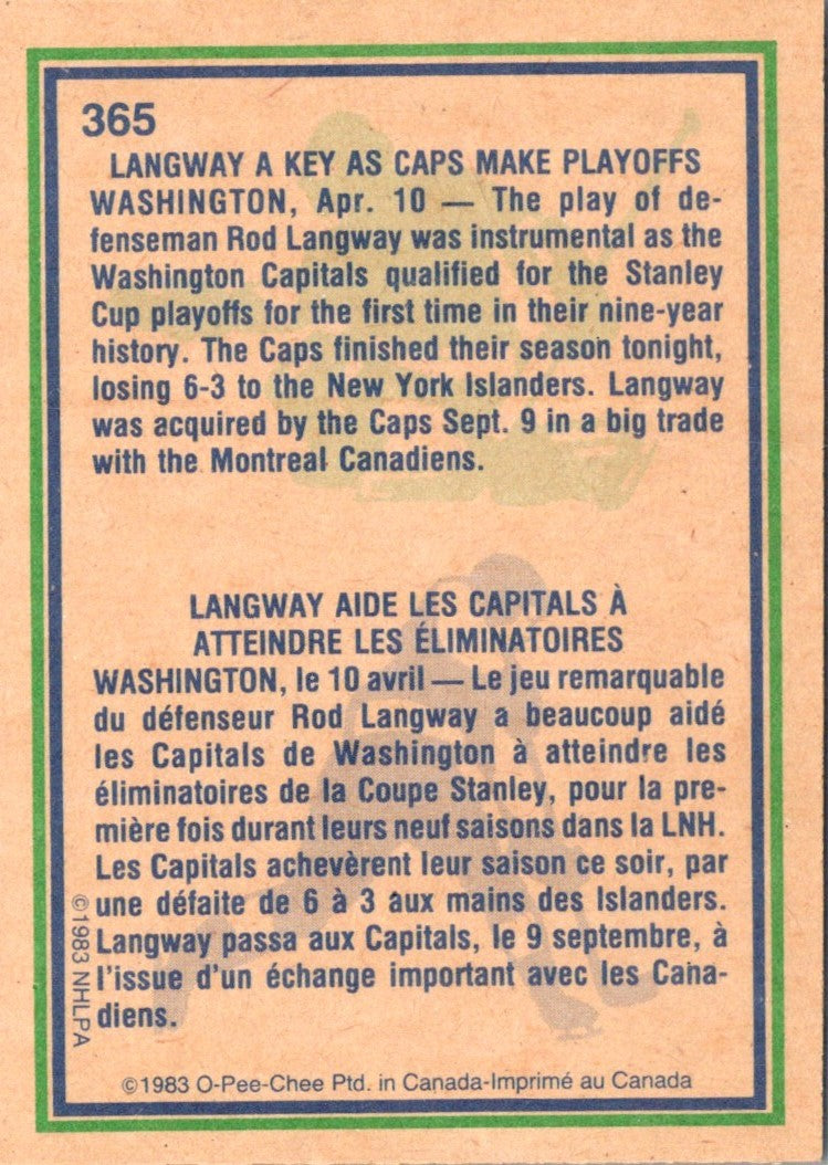 1983 O-Pee-Chee Rod Langway