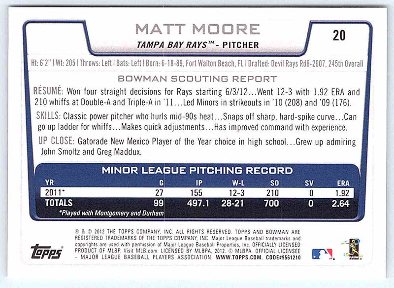 2012 Bowman Matt Moore