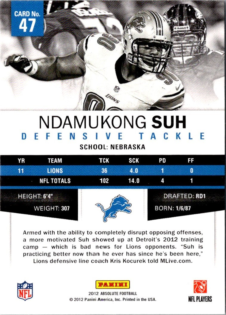 2012 Panini Absolute Ndamukong Suh