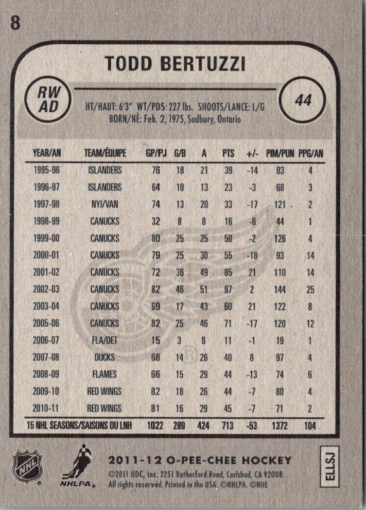 2011 O-Pee-Chee Todd Bertuzzi