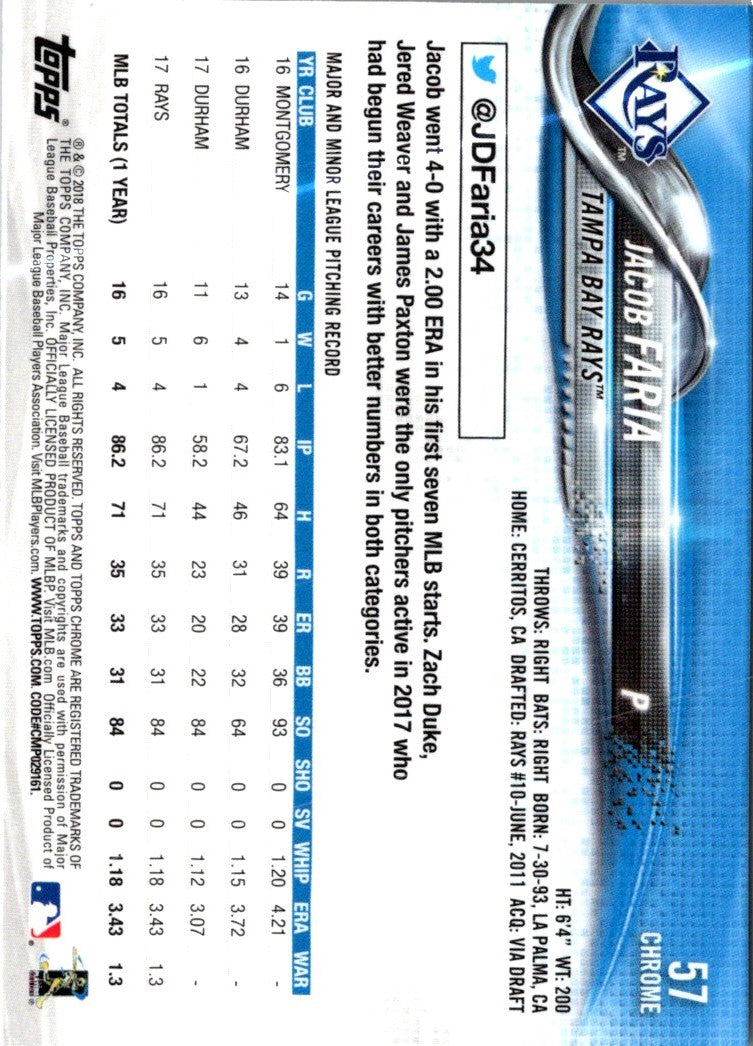 2018 Topps Chrome Jacob Faria