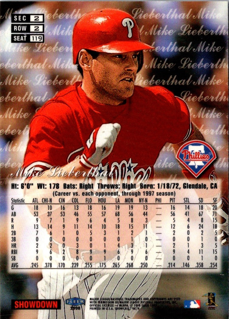 1998 Flair Showcase Row 3 2 Mike Lieberthal