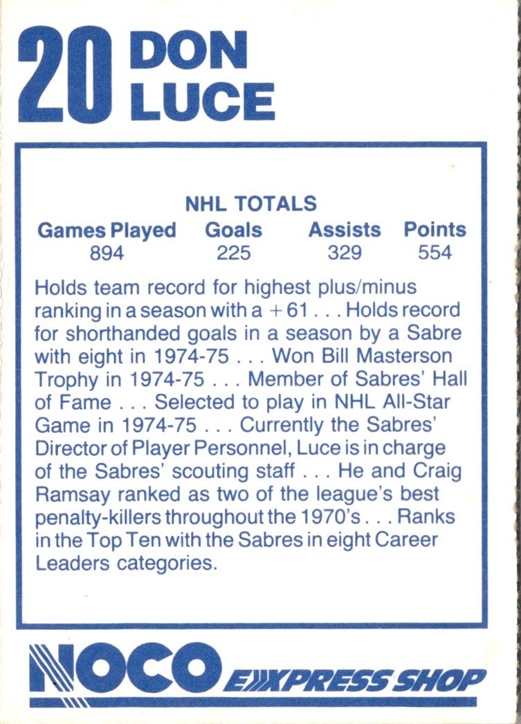 1993 NOCO Buffalo Sabres Don Luce