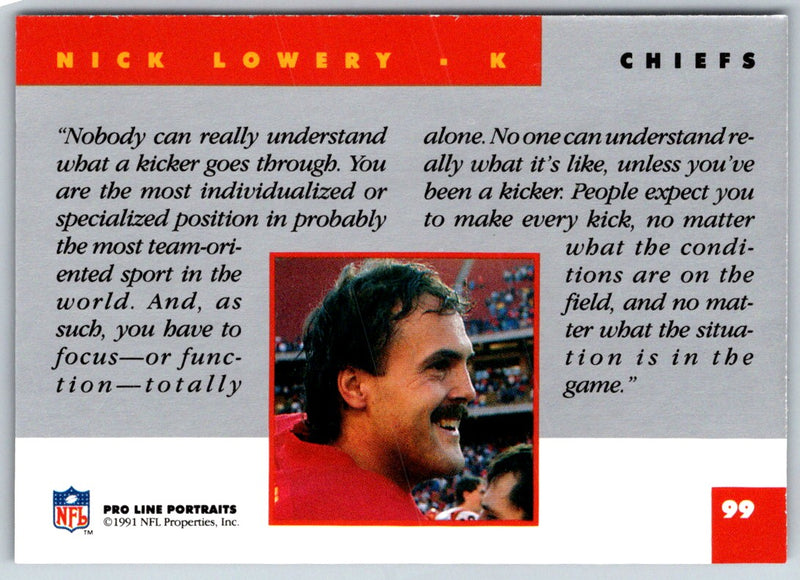 1991 Pro Line Portraits Nick Lowery