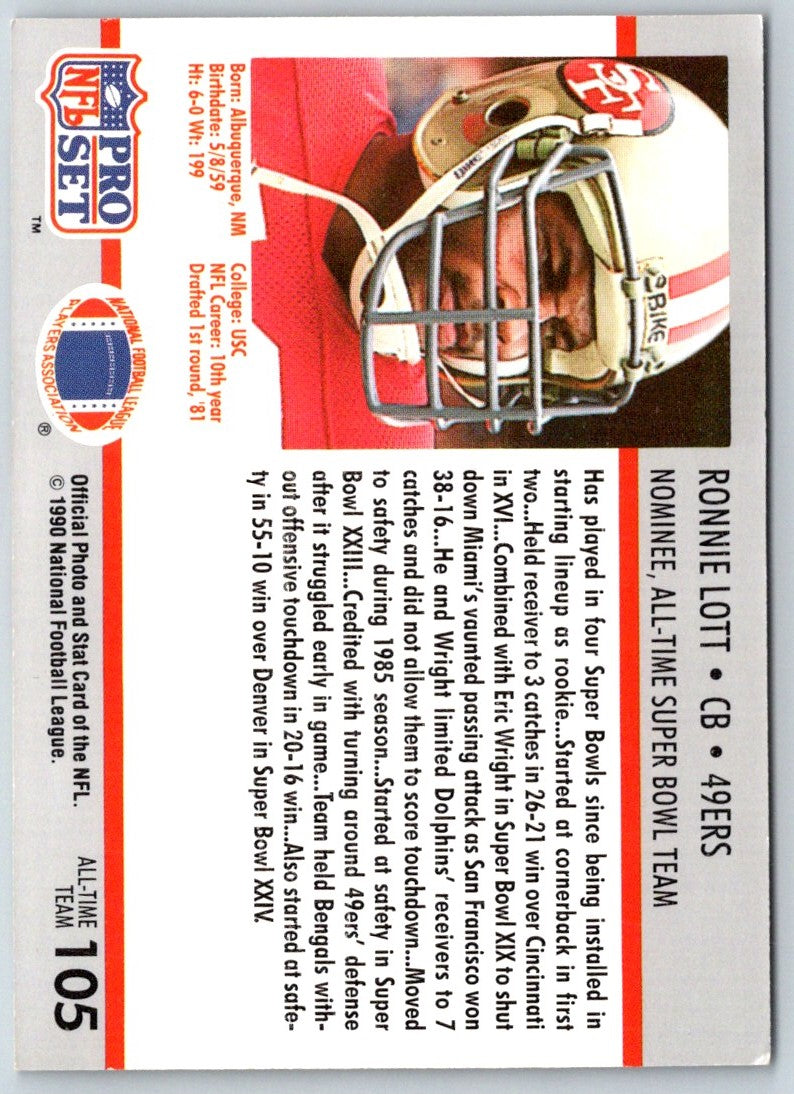 1990 Pro Set Super Bowl 160 Ronnie Lott