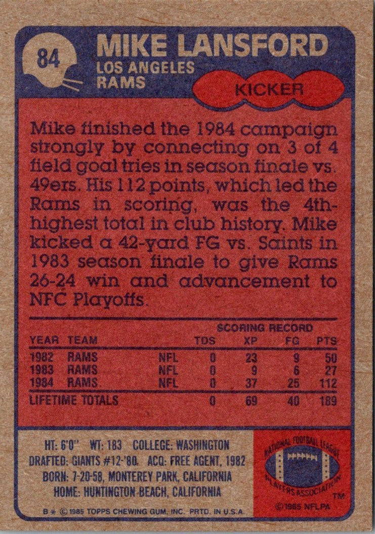 1985 Topps Mike Lansford