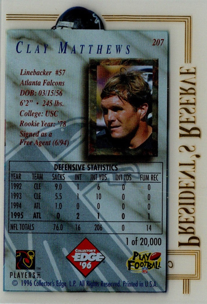 1996 Collector's Edge President's Reserve Clay Matthews