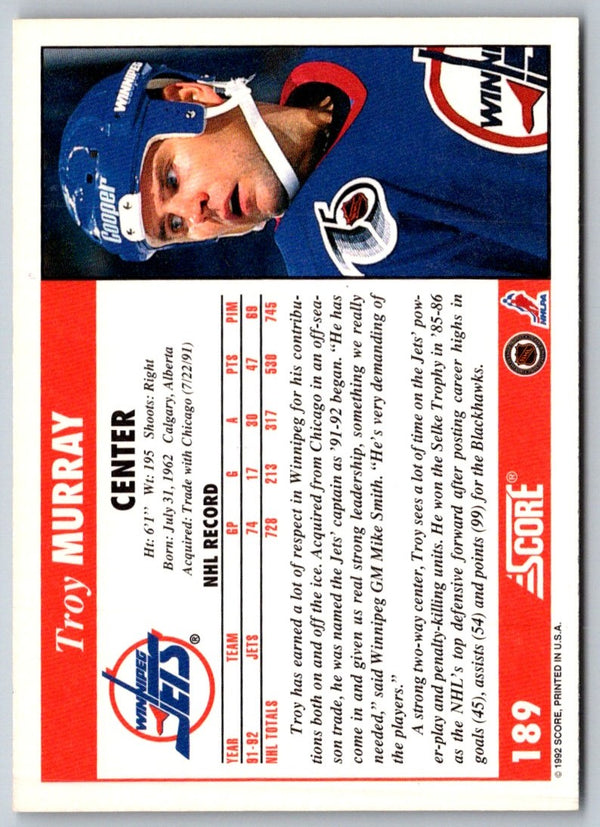 1992 Score Troy Murray #189