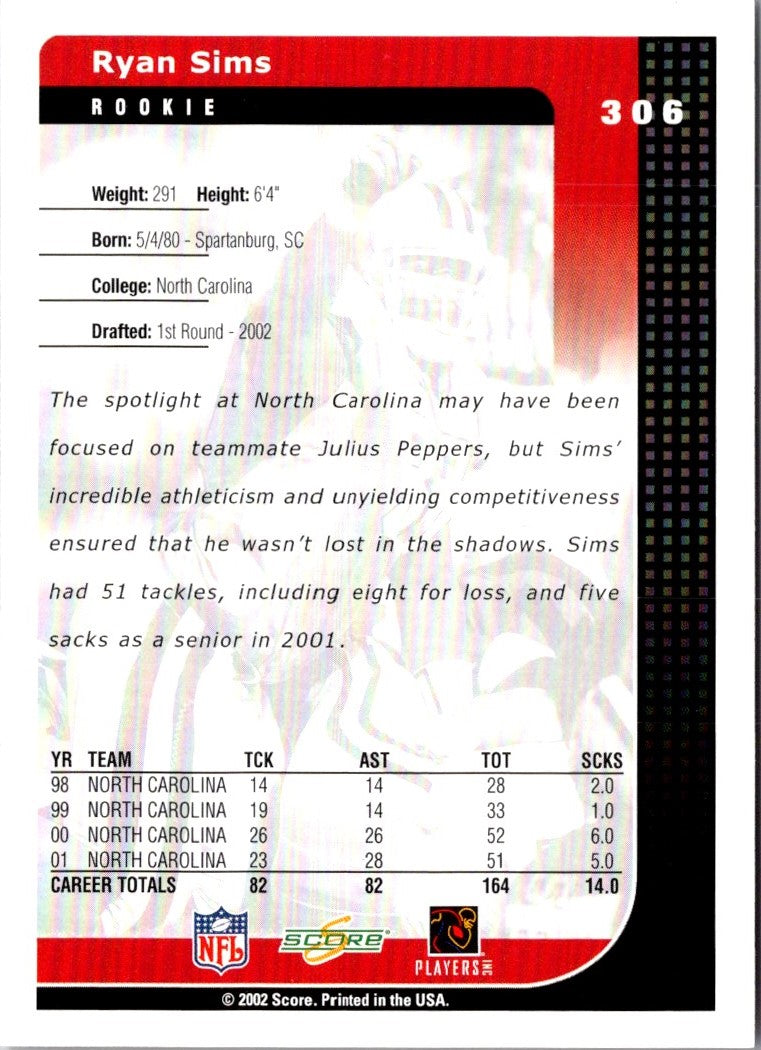 2002 Score Ryan Sims