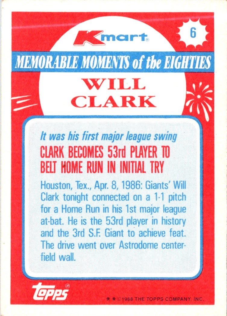 1988 Topps Kmart Memorable Moments Will Clark