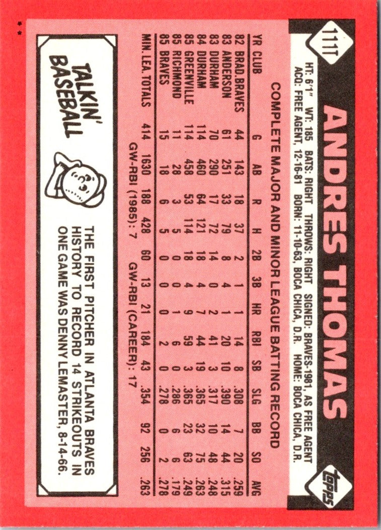 1986 Topps Traded Andres Thomas