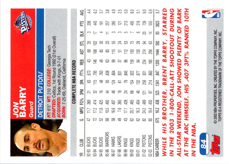 2003 Topps Jon Barry