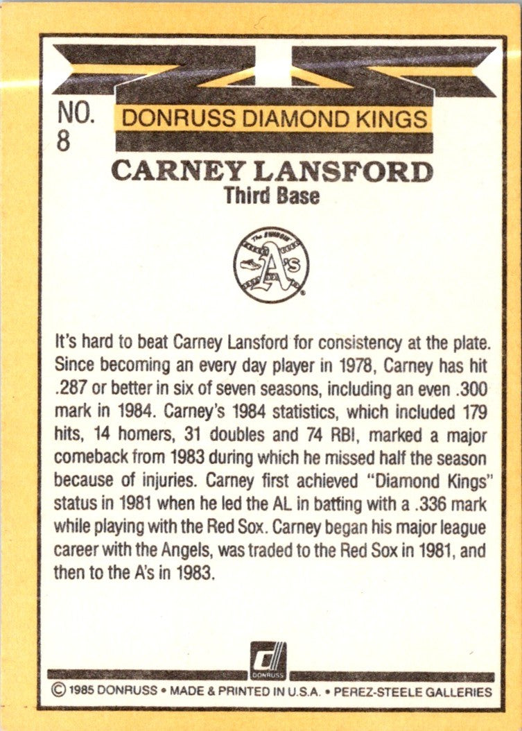 1985 Donruss Carney Lansford