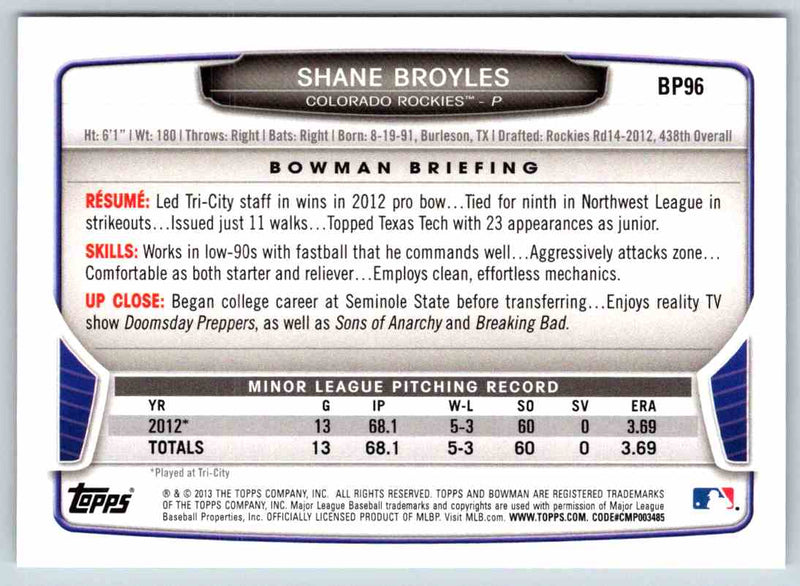 2013 Bowman Shane Broyles