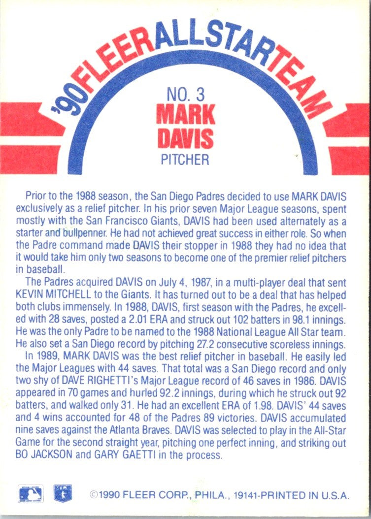 1990 Fleer Mark Davis